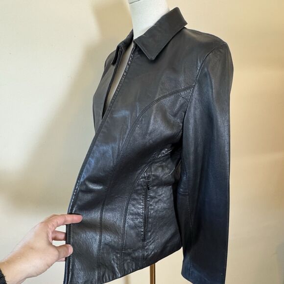 Vintage Nine West Soft Leather Jacket Women's Medium Zip Front Pockets Black - Picture 4 of 8